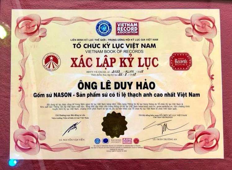 Gốm sứ NASON – Sản phẩm có tỷ lệ thạch anh cao của VN xác lập kỷ lục thế giới